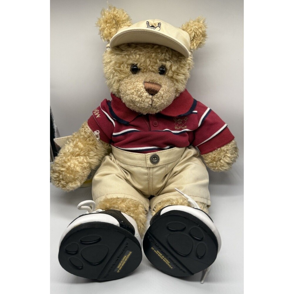 VTG Build a Bear Plush 15" Brown Teddy Bear Golf Outfit Polo Visor Hat Shoes Lot